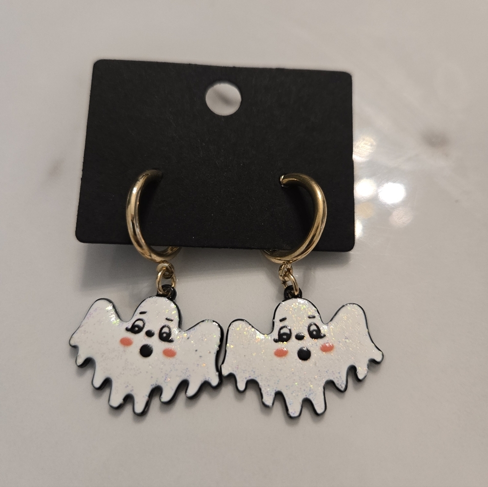 🔥Halloween Cute Ghost Earrings with Gold Hoops🔥